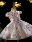 Fashion Champagne Pearl Flower Short Flower Girl Dresses 2024 Ball Gown Birthday Scoop Neck Cap Sleeves