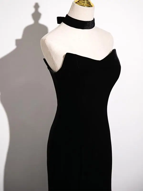 Sexy Black Evening Dresses 2025 Trumpet / Mermaid Strapless Sleeveless Backless Sweep Train Evening Party Formal Dresses