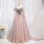 Mooie / Prachtige Oud Roze Rhinestone Pailletten Galajurken 2022 A lijn Uit De Schouder Korte Mouwen Ruglooze Strik Lange Gala Gelegenheid Jurken