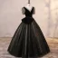 Chic / Beautiful Black Beading Sequins Prom Dresses 2023 Ball Gown V-Neck Bow Short Sleeve Backless Floor-Length / Long Prom Formal Dresses