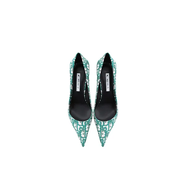 Fashion Green Plaid Evening Party Pumps 2024 Leather 10 cm Stiletto Heels Pointed Toe Pumps High Heels