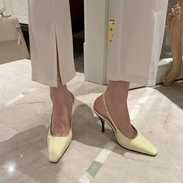 Modest / Simple Casual Summer White Womens Sandals 2022 9 cm Stiletto Heels Square Toe Womens Shoes High Heels