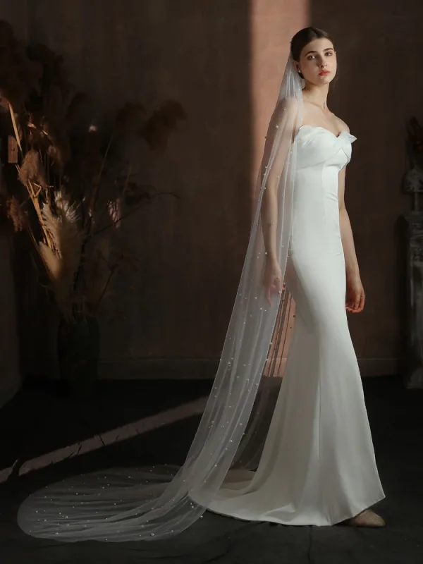 Elegant White Pearl Wedding Veils 2025 2 m Tulle