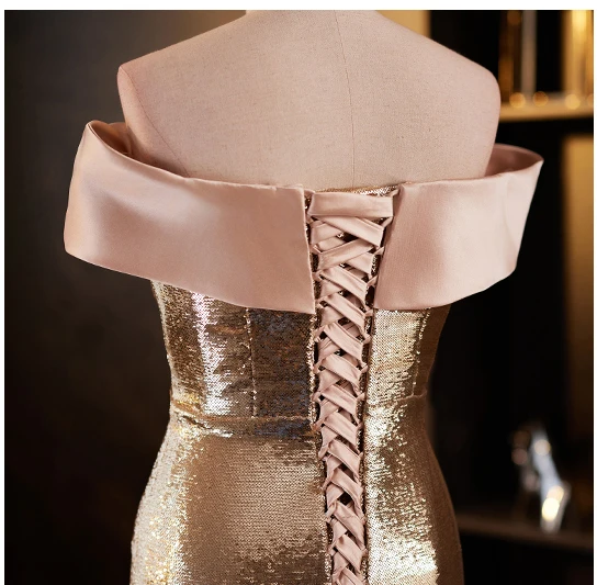Glitzernden Sexy Gold Pailletten Abendkleider 2023 Meerjungfrau One-Shoulder Schleife Ärmellos Rückenfreies Lange Abend Festliche Kleider