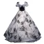 Elegant Black Printing Prom Dresses 2023 Ball Gown Square Neckline Puffy Short Sleeve Backless Bow Floor-Length / Long Prom Formal Dresses