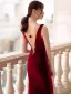 Sexy Burgundy Velvet Evening Dresses 2025 Trumpet / Mermaid V-Neck Sleeveless Backless Floor-Length / Long Evening Party Formal Dresses