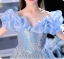 Sparkly Sky Blue Sequins Birthday Flower Girl Dresses 2024 A-Line / Princess Scoop Neck Ruffle Short Sleeve Floor-Length / Long