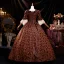 Medieval Vintage / Retro Brown Printing Prom Dresses 2025 Ball Gown Square Neckline Bell sleeves Backless Floor-Length / Long Prom Formal Dresses