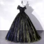 Élégant Bleu Marine Robe De Bal 2022 Robe Boule Encolure Carrée Manches Courtes Dos Nu Noeud Longue Promo Robe De Ceremonie
