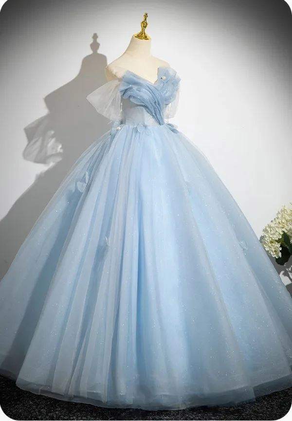 Charmant Himmelblau Applikationen Ballkleider 2025 Ballkleid Off Shoulder Kurze Ärmel Rückenfreies Lange Ball Festliche Kleider