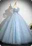 Charmant Himmelblau Applikationen Ballkleider 2025 Ballkleid Off Shoulder Kurze Ärmel Rückenfreies Lange Ball Festliche Kleider