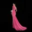 Haut de Gamme Fushia Daim Robe De Soirée 2023 Trompette / Sirène Une épaule Perlage Faux Diamant 3/4 Manches Dos Nu Longue Soirée Robe De Ceremonie