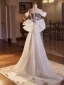 Glitzernden Silber Pailletten Ballkleider 2024 A Linie Off Shoulder Kurze Ärmel Rückenfreies Schleife Lange Ball Festliche Kleider