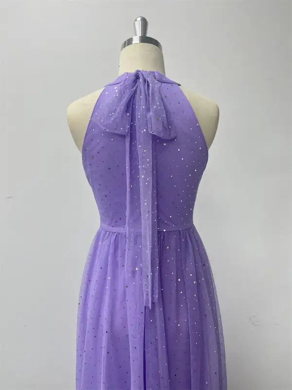Chic / Belle Lavande Paillettes Robe De Bal 2024 Princesse Col Haut Sans Manches Longue Promo Robe De Ceremonie