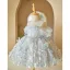 Chic / Beautiful Sky Blue Appliques Sequins Short Birthday Flower Girl Dresses 2024 Ball Gown Scoop Neck Short Sleeve
