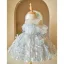 Bling Bling Sky Blue Sequins Appliques Short Birthday Flower Girl Dresses 2024 Ball Gown Off-The-Shoulder Short Sleeve Tulle