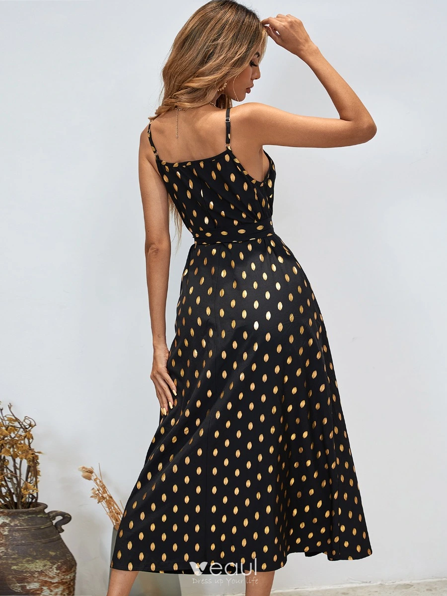 blue dress for baby girl Black And Gold Polka Dot Wrap Tie Mini Dress – AX Paris main image 1