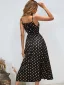 Betagende Damer Sorte Guld Kjoler 2021 Polka Prik Chiffon Prinsesse Split Foran Te-længde Spaghetti Straps Sommer Ærmeløs Streetwear