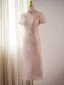 Chiński Styl Rumieniąc Różowy Lato Druk Długość Herbaty Cheongsam 2024 Syrena / Rozkloszowane Wysokiej Szyi Kótkie Rękawy