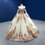 High End Glitzernden Champagner Pailletten Brautkleider / Hochzeitskleider 2022 Ballkleid Bandeau Kurze Ärmel Rückenfreies Lange Hochzeit