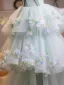 Flower Fairy Sage Green Appliques Cascading Ruffles Prom Dresses 2026 Ball Gown Strapless Bow Sleeveless Backless Sweep Train Formal Dresses