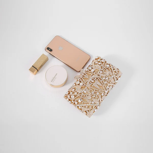 Mode Champagne Percé Faux Diamant Paillettes Métal Soirée Pochette 2022