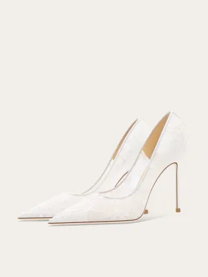 Elegante Witte Kant Bloem Bruidsschoenen 2025 10 Cm Naaldhakken Stiletto Spitse Neus Huwelijk Pumps Hoge Hakken