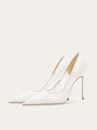 Élégant Blanche En Dentelle Fleur Chaussure De Mariée 2025 10 Cm Talons Aiguilles À Bout Pointu Mariage Escarpins Talons Hauts