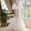 Fashion White Beading Pearl Sequins Birthday Flower Girl Dresses 2025 Ball Gown V-Neck Puffy Short Sleeve Backless Sweep Train