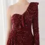 Sexy Lindgrün Pailletten Abendkleider 2022 Meerjungfrau One-Shoulder Lange Ärmel Rückenfreies Lange Gespaltete Front Abend Festliche Kleider
