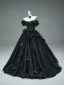 Haut de Gamme Vintage / Originale Noire Appliques Robe De Bal Robe Boule 2025 De l'épaule Manches Courtes Dos Nu Train De Balayage Robe De Ceremonie