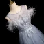 Chic / Beautiful Sky Blue Lace Flower Tassel Prom Dresses 2024 A-Line / Princess Scoop Neck Sleeveless Backless Floor-Length / Long Prom Formal Dresses
