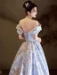Mode Lavendel Glanz Applikationen Ballkleider 2025 A Linie Off Shoulder Ärmellos Rückenfreies Sweep / Pinsel Zug Ball Festliche Kleider