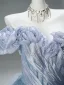 High-end Sky Blue Sequins Rhinestone Prom Dresses 2025 Ball Gown Off-The-Shoulder Short Sleeve Backless Sweep Train Prom Formal Dresses