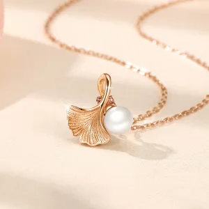 Chic Beautiful Rose Gold Pearl Leaf Sterling Silver Necklaces Accessories 2023