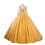 Elegant Yellow Beading Lace Flower Appliques Prom Dresses 2023 Ball Gown V-Neck 3/4 Sleeve Backless Floor-Length / Long Prom Formal Dresses