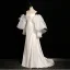 Fashion White Satin Tassel Wedding Dresses 2024 Trumpet / Mermaid Strapless Short Sleeve Backless Sweep Train Wedding