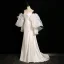 Fashion White Trumpet / Mermaid Wedding Dresses 2024 Strapless Puffy Short Sleeve Backless Sweep Train Wedding