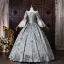 Mittelalterlich Vintage Himmelblau Strass Schleife Spitze Blumen Ballkleider 2026 Ballkleid Eckiger Ausschnitt Glockenhülsen Rückenfreies Lange Festliche Kleider