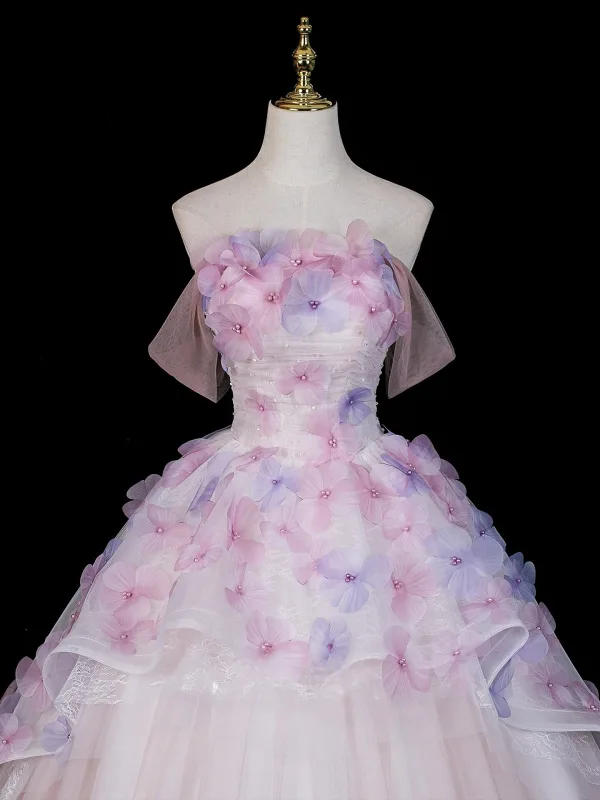 Flower Fairy Lavender Pearl Appliques Prom Dresses 2026 Ball Gown Off-The-Shoulder Short Sleeve Backless Tulle Floor-Length / Long Formal Dresses