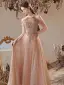 Charming Champagne Beading Tassel Pearl Rhinestone Evening Dresses 2022 A-Line / Princess Halter Sleeveless Backless Floor-Length / Long Evening Party Formal Dresses