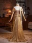 Charming Gold Sequins Prom Dresses 2026 A-Line / Princess Off-The-Shoulder Short Sleeve Backless Floor-Length / Long Prom Formal Dresses