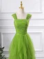 Chic / Beautiful Green Cascading Ruffles Prom Dresses 2024 A-Line / Princess Square Neckline Sleeveless Backless Floor-Length / Long Prom Formal Dresses
