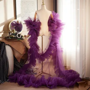 Mode Purple Handgjort Ruffle Bal Tyll Sjalar 2026