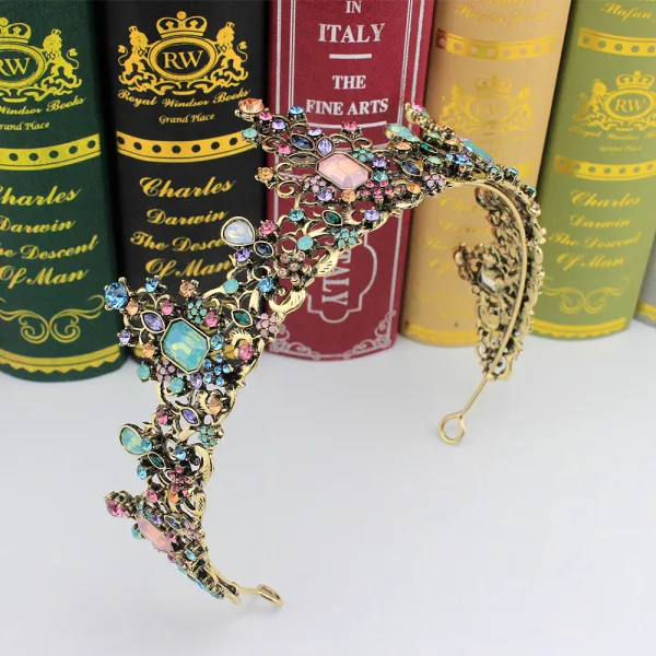 Vintage Multi-Kleuren Rhinestone Bronzen Legering Tiara Bruids Haaraccessoires 2023 Huwelijk