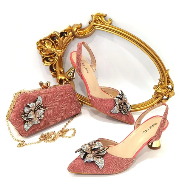 Charming Rainbow Multi-Colors Rhinestone Flower Evening Party Womens Sandals Clutch Bags 2023 6 cm Stiletto Heels Pointed Toe Sandals High Heels Clutch Bags