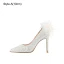 Scintillantes Charmant Beige Perle Paillettes Chaussure De Mariée 2023 Mariage 10 cm Talons Aiguilles À Bout Pointu Escarpins Talons Hauts