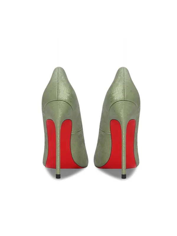 Elegante Chinese Stijl Saliegroen Gala Leer Pumps 2025 12 cm Naaldhakken / Stiletto Spitse Neus Pumps Hoge Hakken