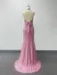 Sexy Rougissant Rose Glitter Robe De Soirée 2024 Trompette / Sirène Titulaire Sans Manches Dos Nu Noeud Train De Balayage Soirée Robe De Ceremonie