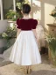 Elegant Burgundy Pearl Satin Prom Flower Girl Dresses 2022 A-Line / Princess Square Neckline Short Sleeve Bow Sash Floor-Length / Long Flower Girl Dresses